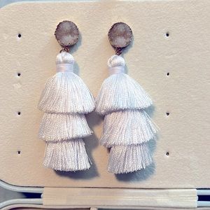 White Tassel Druzy Gemstone Earrings